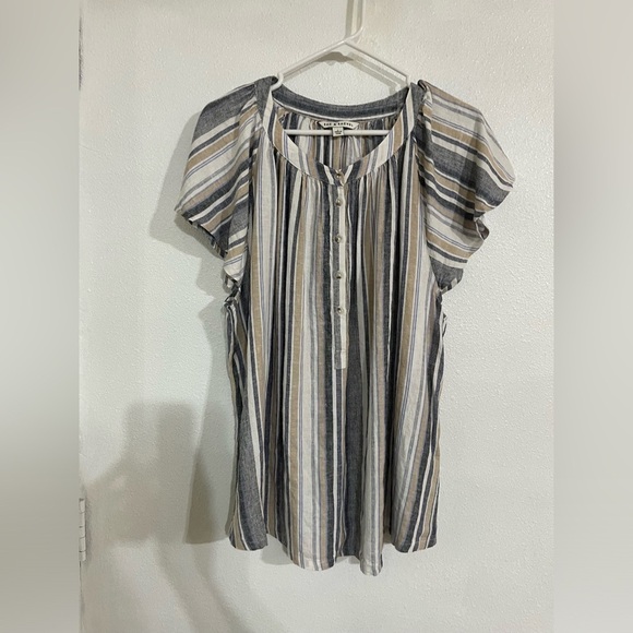Zac and Rachel tunic linen blend top stripe blue size L - Picture 1 of 6